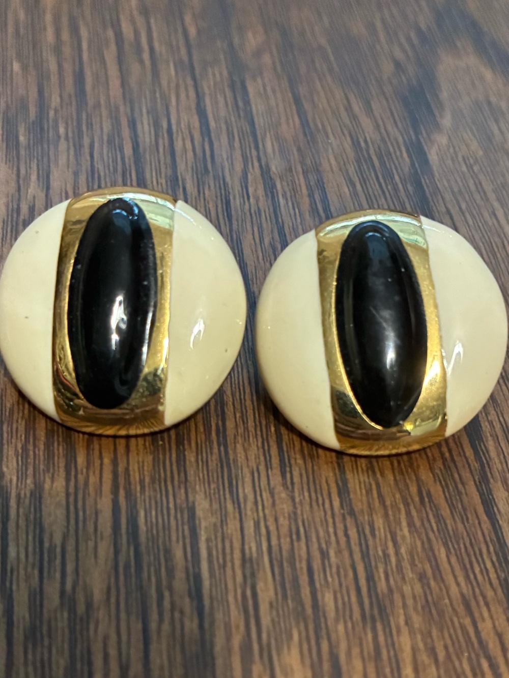 Monet Vintage Black & Cream Enamel Earrings